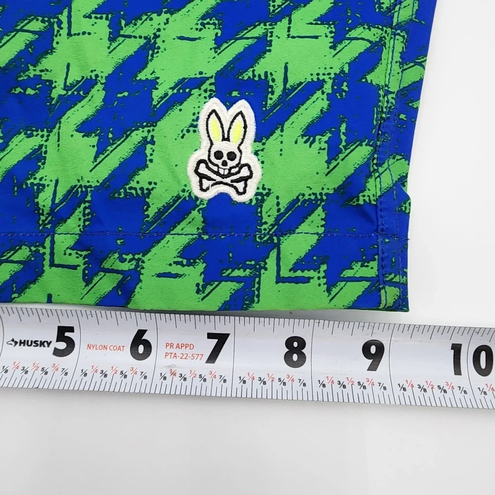 Psycho Bunny Swim Trunks‎ Mens Size XXS Shorts Blue Green Geometric Mesh Lining